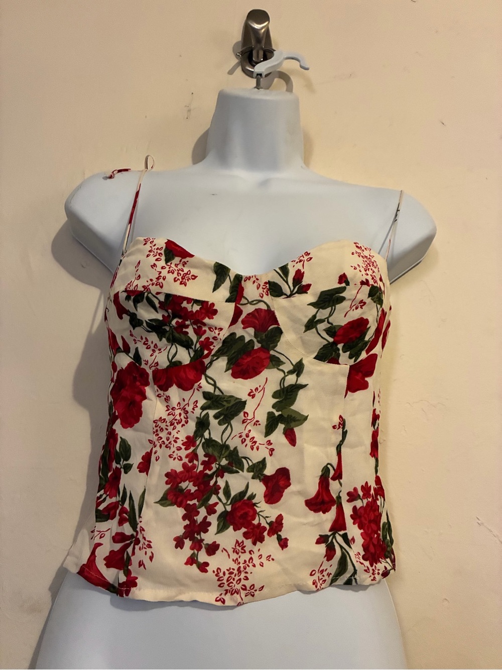 Reformation Cream Cami with Red Floral Print
